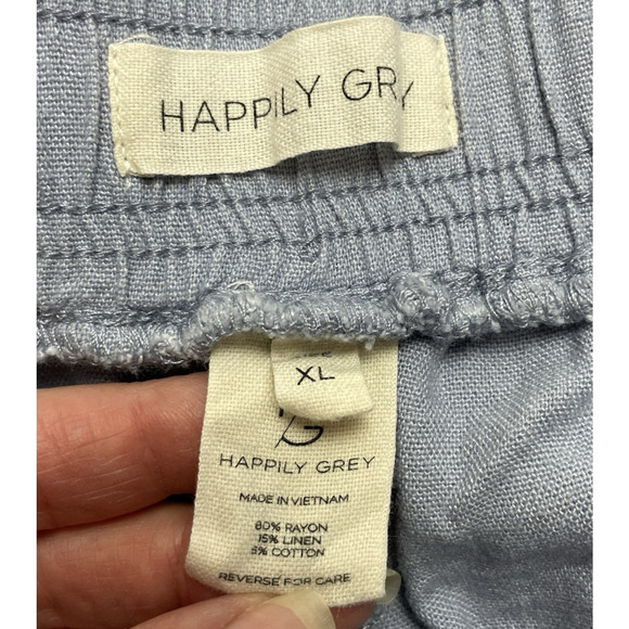 Happily Grey Cargo Drawstring Pants Womens XL Baby Blue Linen Blend Crop Coastal - Picture 3 of 7